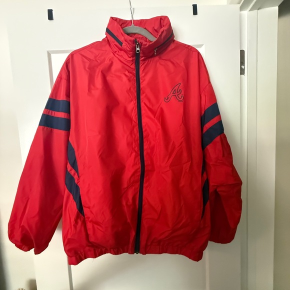 Vintage Atlanta Braves MLB Windbreaker Jacket Red Navy Size L - Picture 1 of 8
